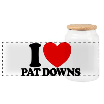 I Love Pat Down's Red Heart Funny Airport - Panoramic Cookie Jar with Wooden Lid - white - Front