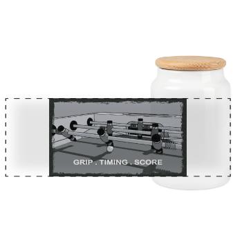 Foosball – Grip, Timing, Goal - Panoramic Cookie Jar with Wooden Lid - white - Front