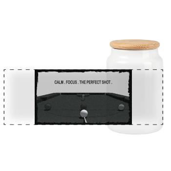 Snooker – Calm, Focus, The Perfect Shot - Panoramic Cookie Jar with Wooden Lid - white - Front