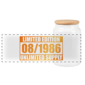 40. Geburtstag Limited Edition - ꝏ Supply 08/1986 - Panorama Keksdose mit Holzdeckel - Weiß - Vorne