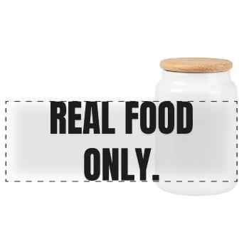 NOURRITURE RÉELLE UNIQUEMENT | Lifestlye carnivore à base de viande - Boîte à biscuits avec couvercle en bois - blanc - Devant