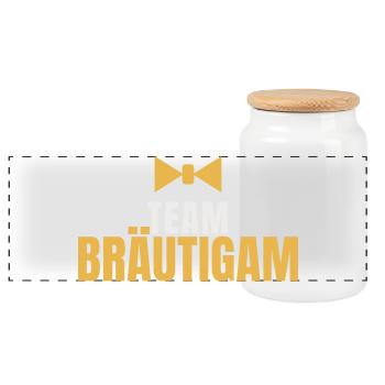 Team Braeutigam JGA Junggesellenabschied Groom - Panorama Keksdose mit Holzdeckel - Weiß - Vorne