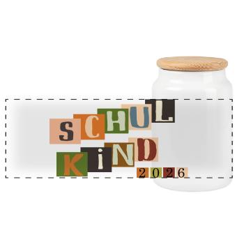 Schulkind  - Panorama Keksdose mit Holzdeckel - Weiß - Vorne