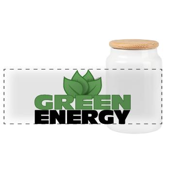 Green Energy - Sustainable Future - Panoramic Cookie Jar with Wooden Lid - white - Front