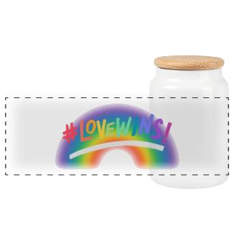 Liebe gewinnt Regenbogen - Panorama Keksdose mit Holzdeckel - Weiß - Vorne