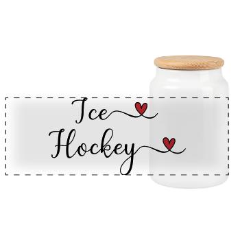 Eishockey Schriftzug mit Herz - Panorama Keksdose mit Holzdeckel - Weiß - Vorne