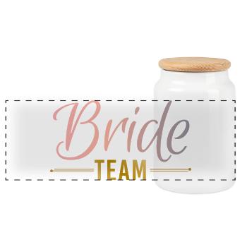 Bride Team Rings Feathers Bachelor Party - Panoramic Cookie Jar with Wooden Lid - white - Front