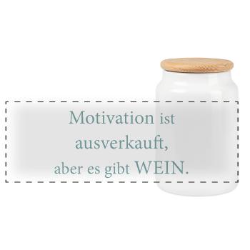 Motivation ist ausverkauft, aber es gibt Wein. - Panorama Keksdose mit Holzdeckel - Weiß - Vorne