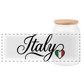 Italy Love Script Heart - Panoramic Cookie Jar with Wooden Lid - white - Front