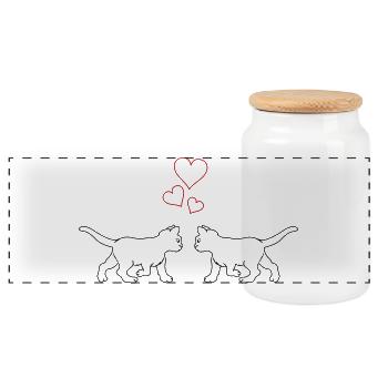 Chats amoureux - Boîte à biscuits avec couvercle en bois - blanc - Devant