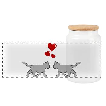 katze_verliebt_02 - Panoramic Cookie Jar with Wooden Lid - white - Front