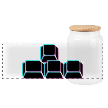 WASD Tasten Glitch Icon - Panorama Keksdose mit Holzdeckel - Weiß - Vorne