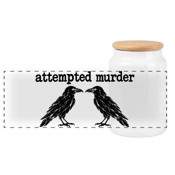 Attempted Murder Funny Crow  - Panorama Keksdose mit Holzdeckel - Weiß - Vorne