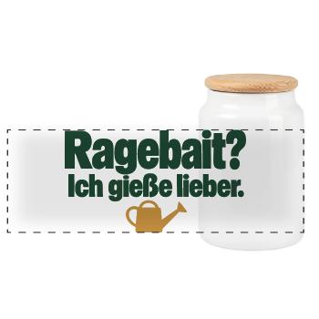 Ragebait? Ich gieße lieber. Pflanzenhumor - Panorama Keksdose mit Holzdeckel - Weiß - Vorne