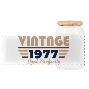 49. Geburtstag Geschenk Mann Vintage Jahrgang 1977 - Panorama Keksdose mit Holzdeckel - Weiß - Vorne