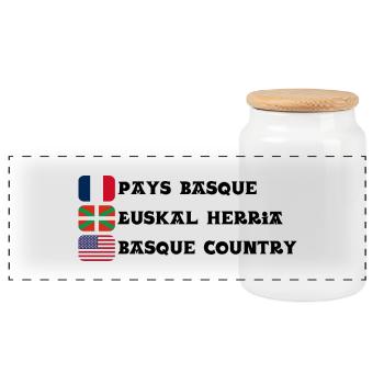Pays Basque : drapeaux Français, Basque, Américain - Boîte à biscuits avec couvercle en bois - blanc - Devant