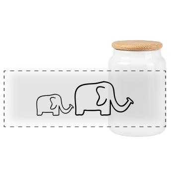 elephant - Panoramic Cookie Jar with Wooden Lid - white - Front