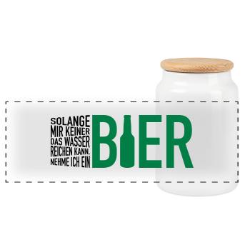 Wasser reichen. Bier - Panorama Keksdose mit Holzdeckel - Weiß - Vorne