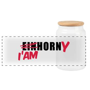 Mallorca T-Shirt Einhorn I'am Horny Shirt - Panorama Keksdose mit Holzdeckel - Weiß - Vorne