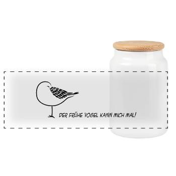 the early bird can lick my seagull sleep sleeping - Panoramic Cookie Jar with Wooden Lid - white - Front