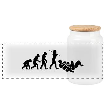 brazilian jiu jitsu bjj evolution 01 - Panoramic Cookie Jar with Wooden Lid - white - Front