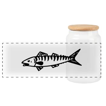 mackerel sea fish for fisherman - Panoramic Cookie Jar with Wooden Lid - white - Front