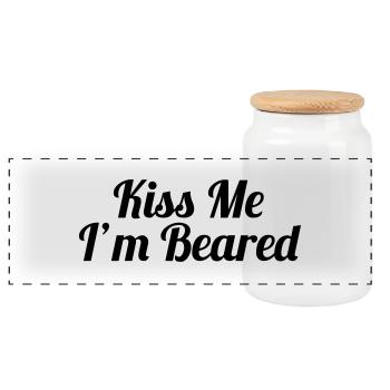 Kiss Me, I'm Beared - Panoramic Cookie Jar with Wooden Lid - white - Front