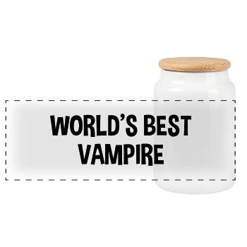worlds best vampire - Panoramic Cookie Jar with Wooden Lid - white - Front