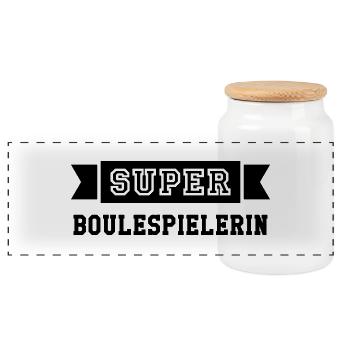 Boulespieler / Boulespielerin / Petanque / Boule - Panorama Keksdose mit Holzdeckel - Weiß - Vorne