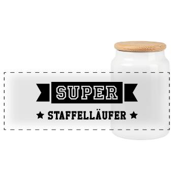 Staffelläufer / Staffelläuferin / Leichtathletik - Panorama Keksdose mit Holzdeckel - Weiß - Vorne