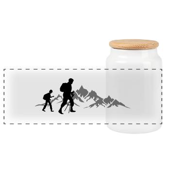 Sport - Berge Wanderer - Panorama Keksdose mit Holzdeckel - Weiß - Vorne