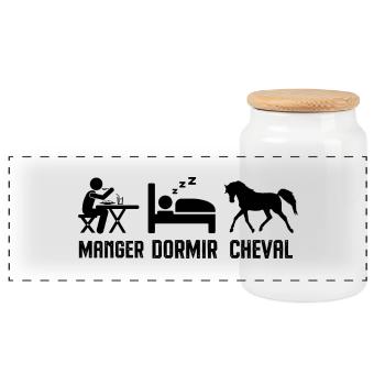 Manger dormir et faire du cheval - Boîte à biscuits avec couvercle en bois - blanc - Devant