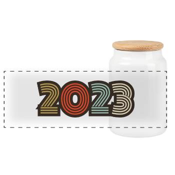 2023 Retro Vintage - Panoramic Cookie Jar with Wooden Lid - white - Front