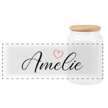Amelie Name - Panoramic Cookie Jar with Wooden Lid - white - Front