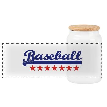 base-ball - Boîte à biscuits avec couvercle en bois - blanc - Devant