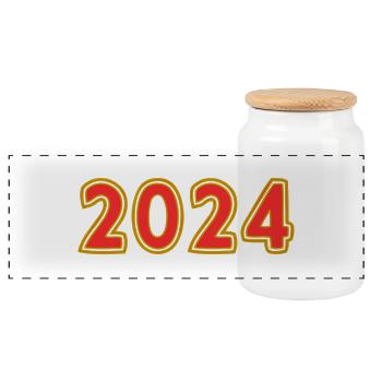 2024. JAHR - Panorama Keksdose mit Holzdeckel - Weiß - Vorne
