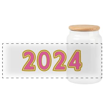 2024. JAHR. ALLES GUTE ZUM NEUEN JAHR. SILVESTER - Panorama Keksdose mit Holzdeckel - Weiß - Vorne