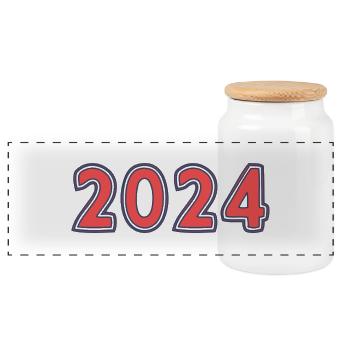 2024. JAHR. ALLES GUTE ZUM NEUEN JAHR - Panorama Keksdose mit Holzdeckel - Weiß - Vorne