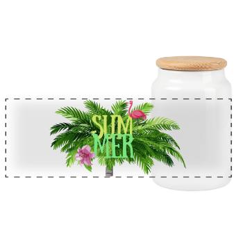 Tropical Summer - Palme - Panorama Keksdose mit Holzdeckel - Weiß - Vorne
