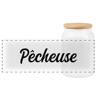 Pêcheuse Pêche Pêcheur Canne Eau Loisir Nature - Boîte à biscuits avec couvercle en bois - blanc - Devant