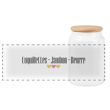 Coquillettes - Jambon - Beurre. Team pâtes. - Boîte à biscuits avec couvercle en bois - blanc - Devant