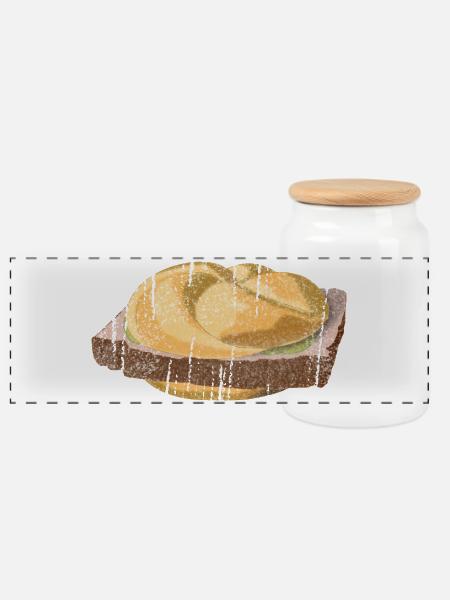 Österreichisch / Bayrische Leberkassemmel - Panorama Keksdose mit Holzdeckel - Weiß