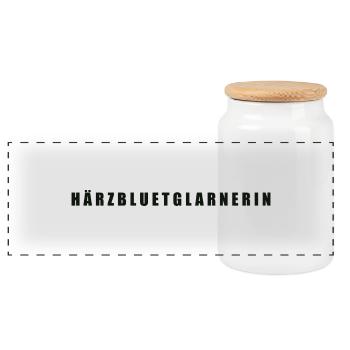 Härzbluetglarnerin, Canton of Glarus, Switzerland - Panoramic Cookie Jar with Wooden Lid - white - Front