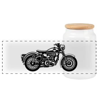 Motorrad / Classic Motorcycle 04_schwarz - Panorama Keksdose mit Holzdeckel - Weiß - Vorne