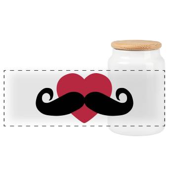 heart moustache / love moustache - Boîte à biscuits avec couvercle en bois - blanc - Devant