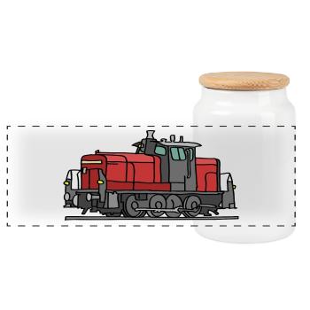 Diesel locomotive - Panoramic Cookie Jar with Wooden Lid - white - Front