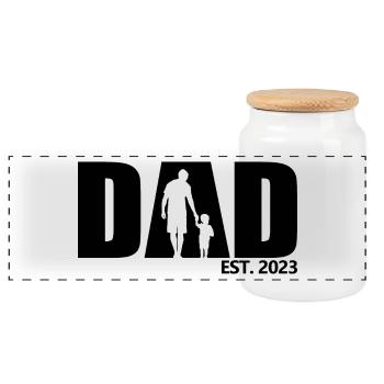 Papa est. 2023, Papa en devenir, Annonce de grossesse - Boîte à biscuits avec couvercle en bois - blanc - Devant