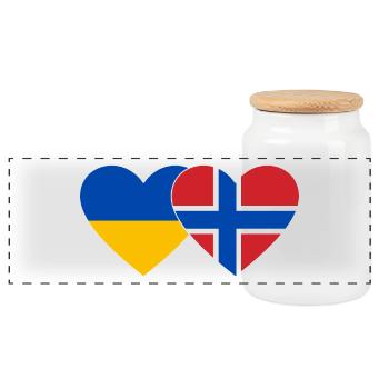 Ukraine Norway Flag Heart - Panoramic Cookie Jar with Wooden Lid - white - Front