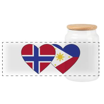 Norway Philippines Flag Heart - Panoramic Cookie Jar with Wooden Lid - white - Front