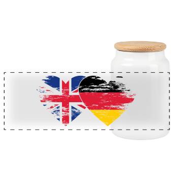 Großbritanien Deutschland Flagge used Herz - Panorama Keksdose mit Holzdeckel - Weiß - Vorne
